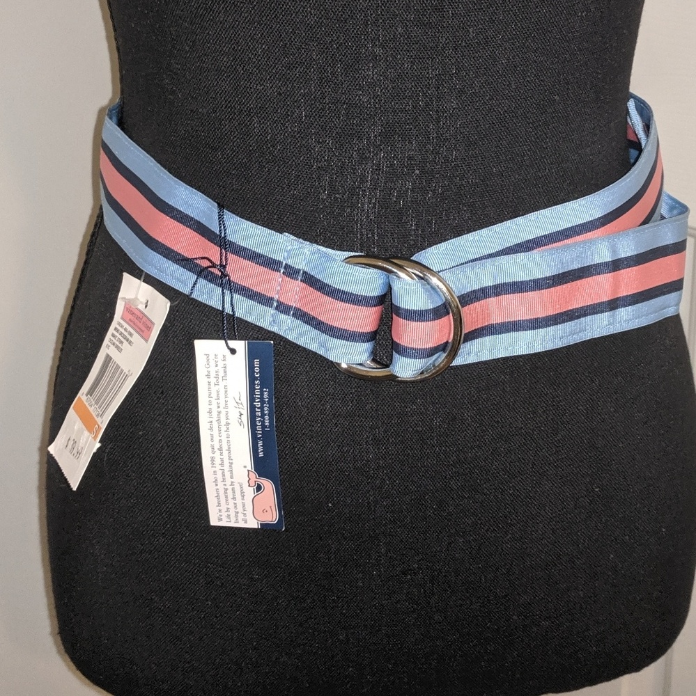 Vineyard Vines NWT new stripe belt blue pink men S